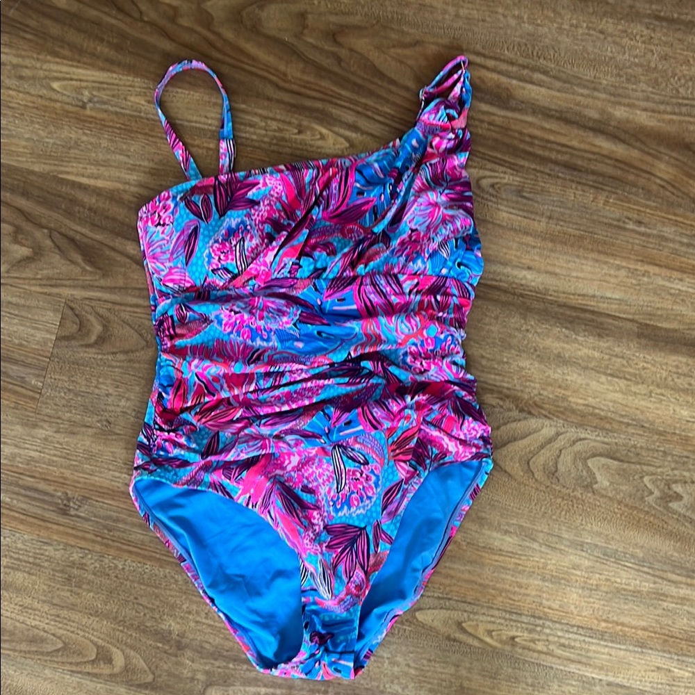 Lilly Pulitzer Pink and Blue One Piece Asymmetrical Swimsuit
